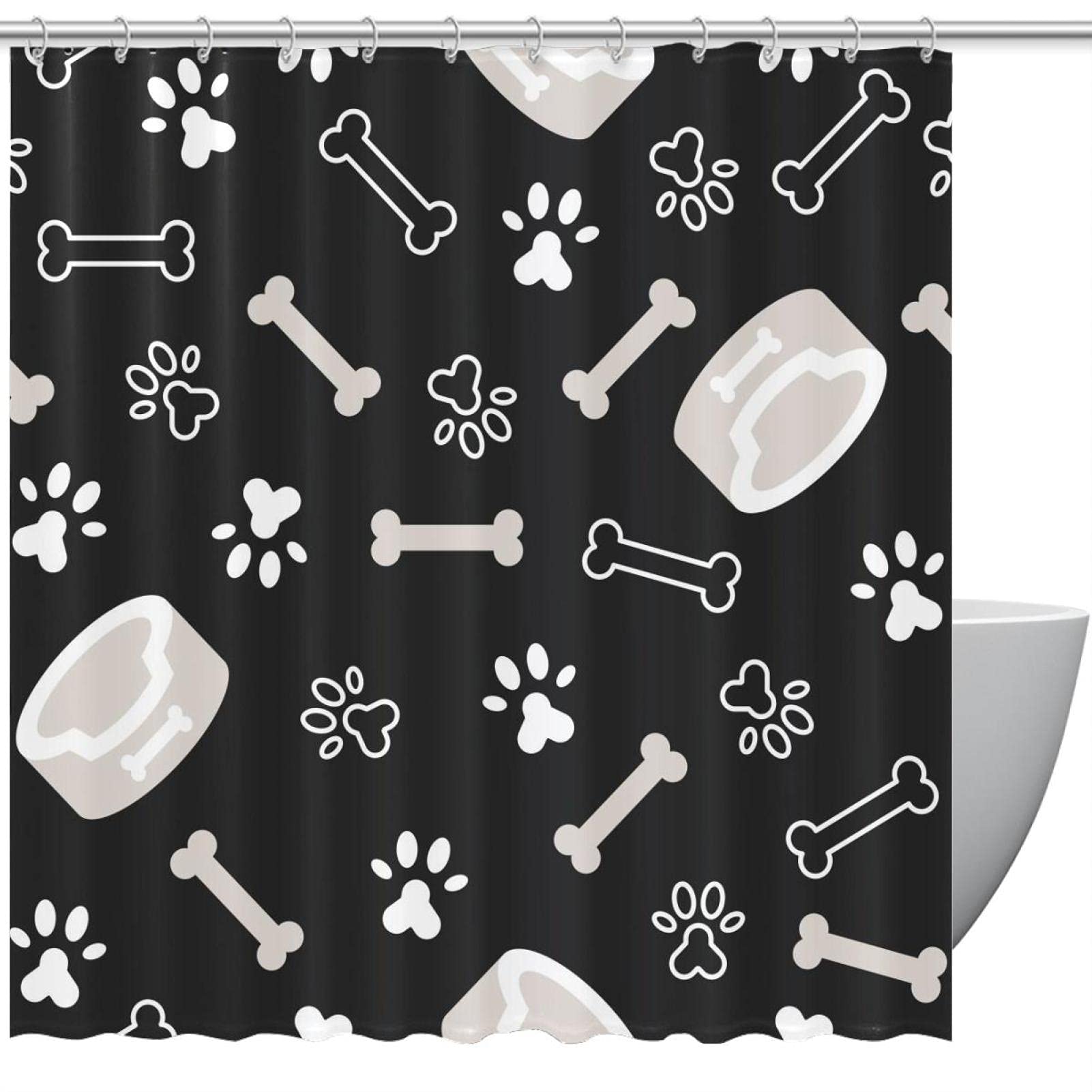 Rideau de douche pattes de chien et chat pour salle de bain familiale