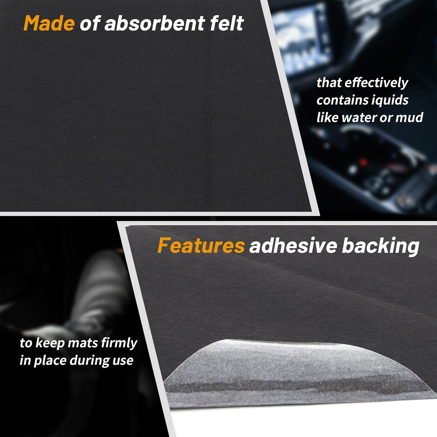 WILLBOND 20 Pcs Self-Adhesive Disposable Car Floor Mats, 15.7"x19.6" Black Felt with Adhesive Backing, 1mm Thick, Universal Match Floor Protectors for Car Detailing, Wash, SUV & Truck Detailing