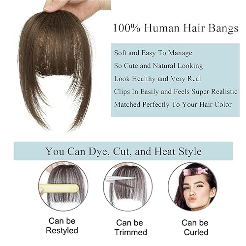 Miniatura 3 de Clip de cabello humano con clip de flequillo, clip de cabello humano real, con flequillo francés, extensiones de cabello para mujeres