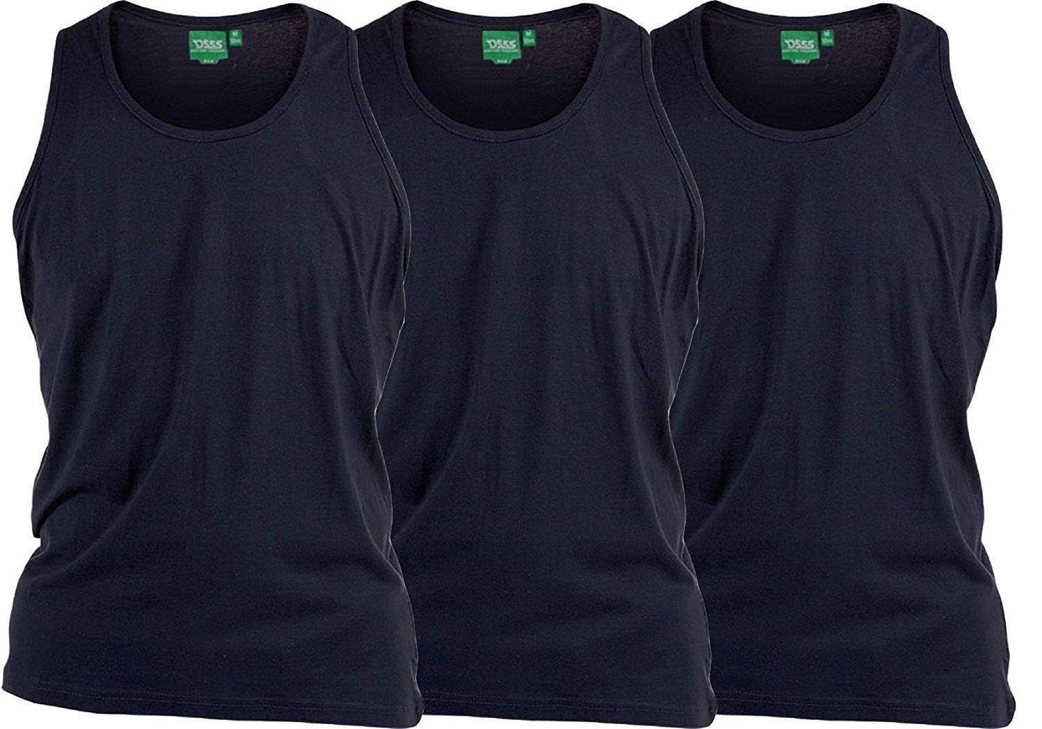 D555 Pure Cotton Long Length 3 Pack Vests in Navy in 6XL