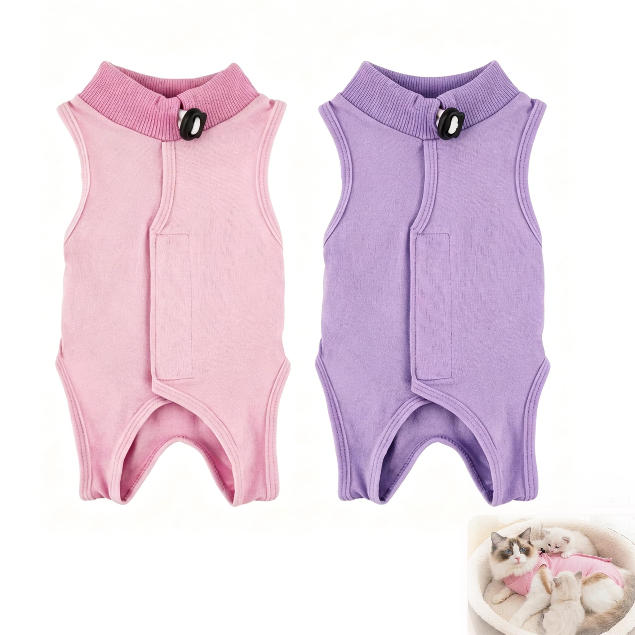 2 Pcs Cat Recovery Suit Post Surgery Bodysuit for Cats, Anti-Lick Pet Vest for Kitten Spaying Neutering, Professional Recovery Suit for Abdominal Wounds, S-Size