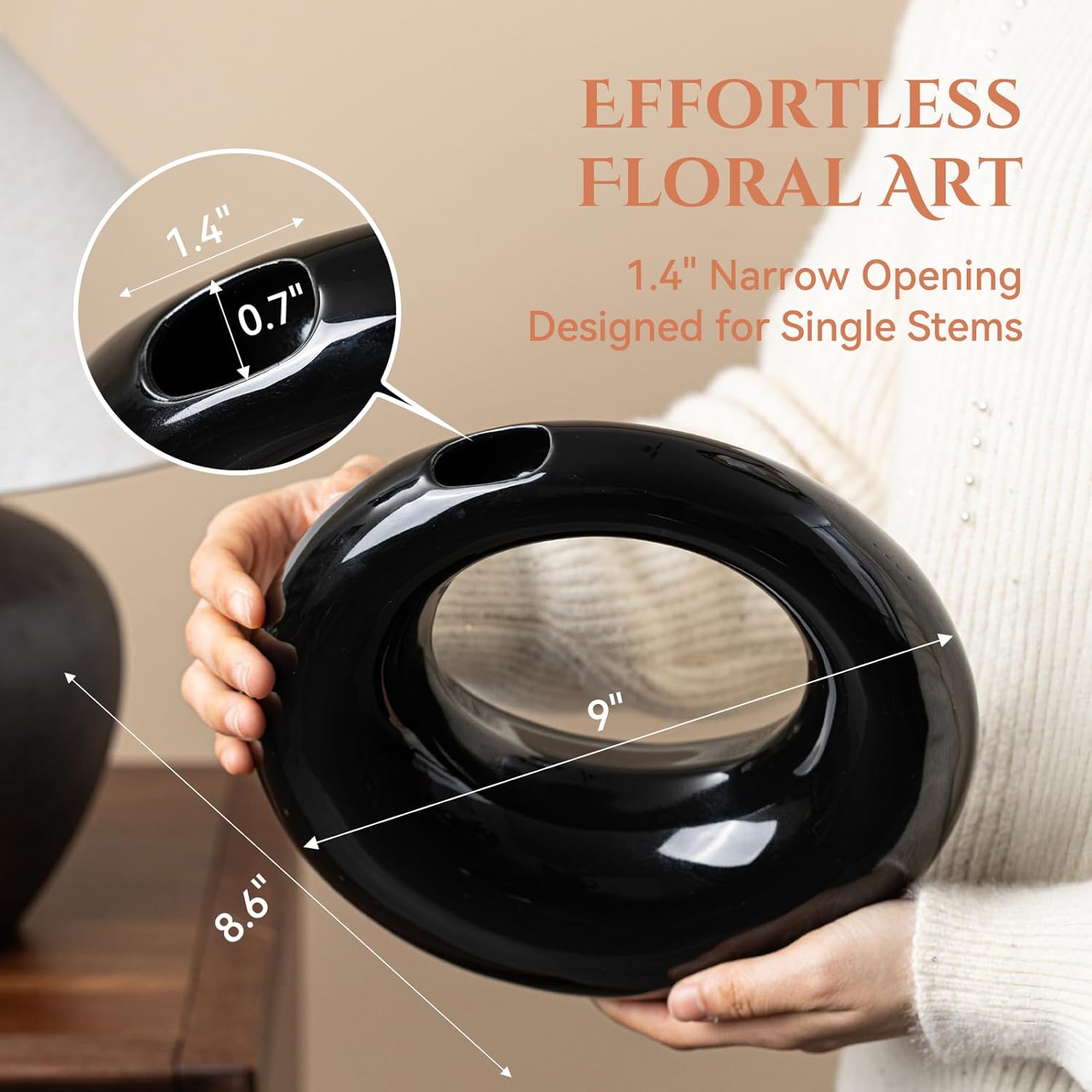 High-end Ceramic Vase for Home Decor – Modern Black Artistic Flower Vase for Living Room, Office & Gift – Elegant Decorative Vase for Bouquets, Pampas Grass, and Centerpieces (9")