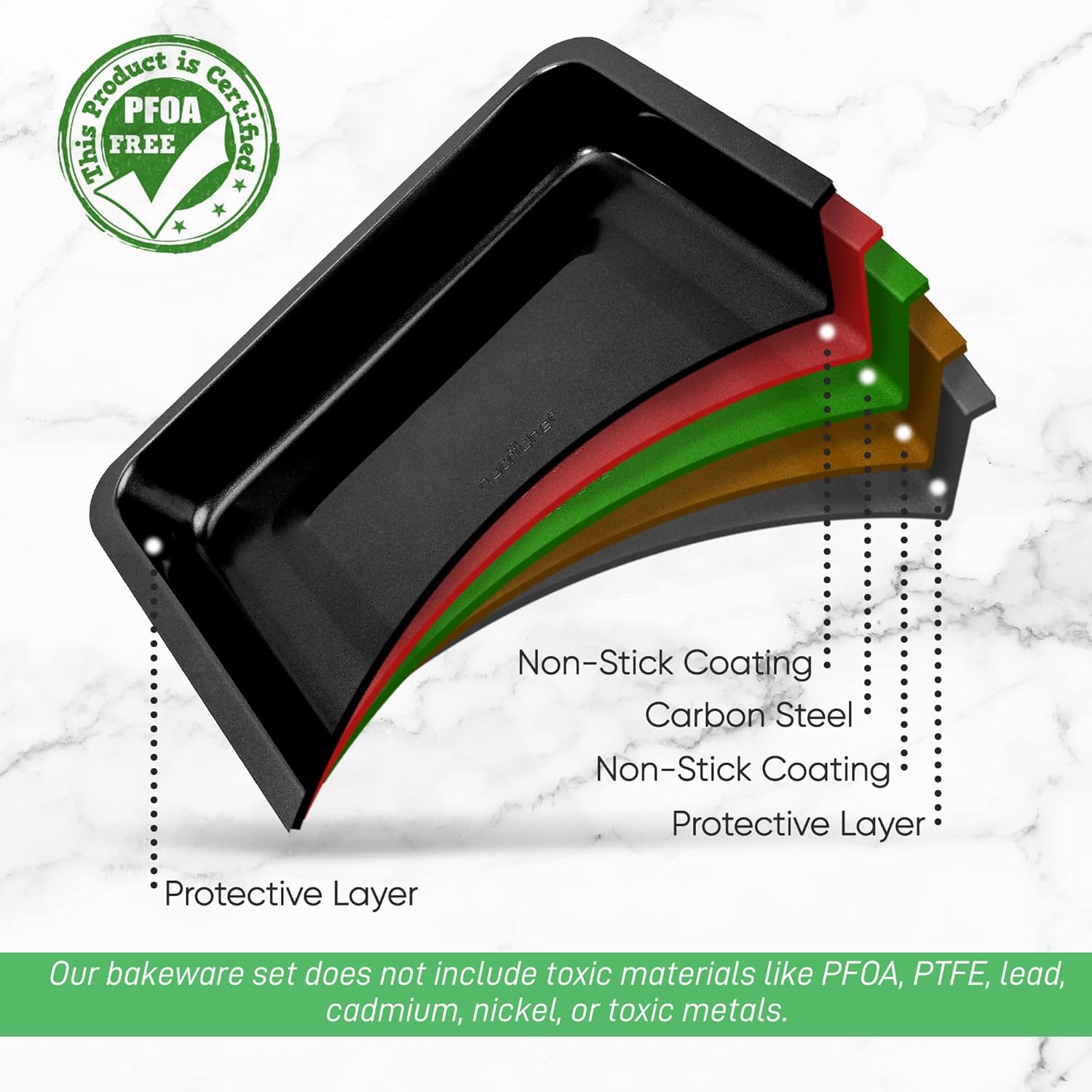 NutriChef 9" Nonstick Square Cake Pan - Heavy Duty Carbon Steel Baking Tray for Kitchen Oven - Bakeware for Cakes, Cookies, Brownies, & More - PFOS, PFOA, PTFE-Free, Dishwasher Safe - Image 5