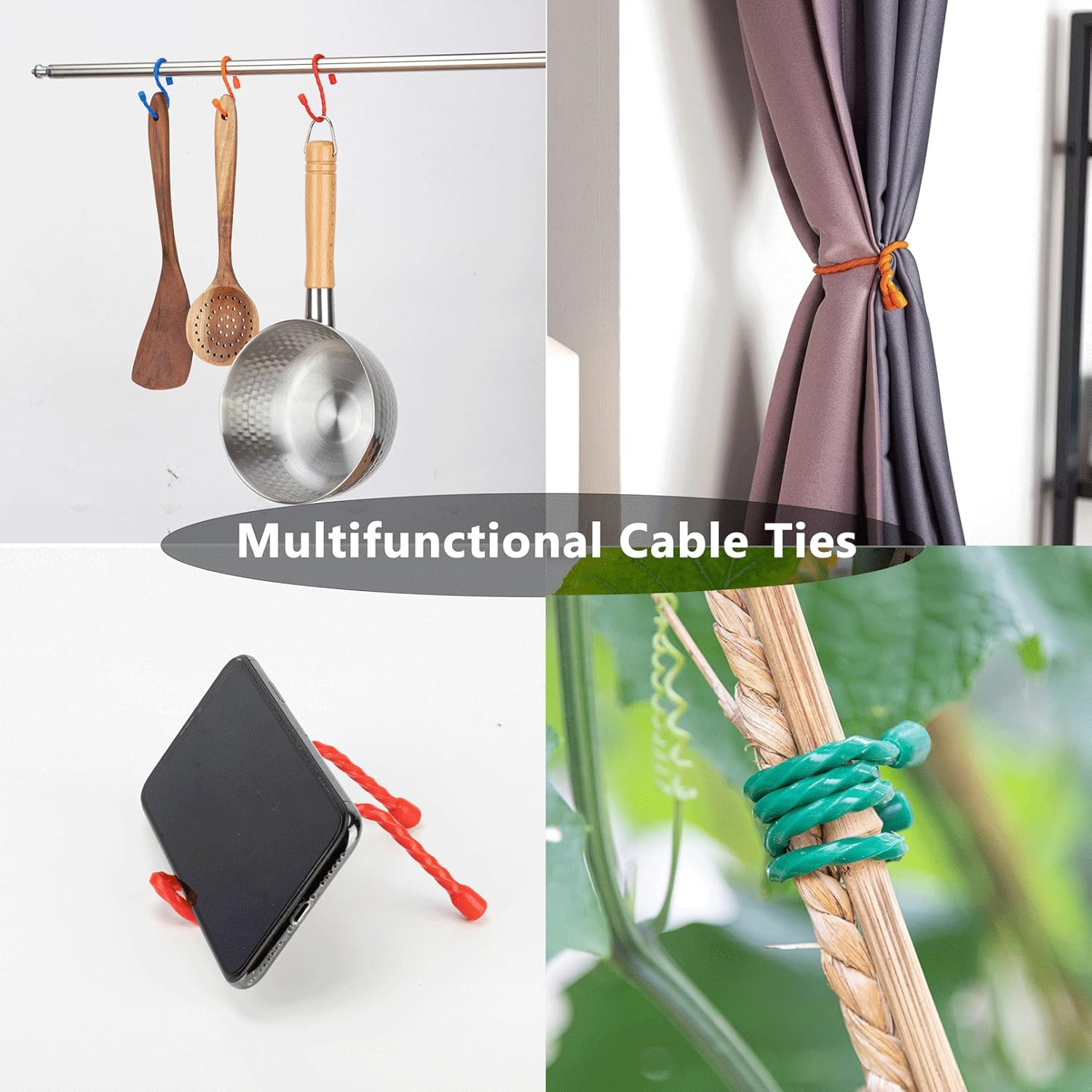 8PCS Silicone Cable Ties 18-Inch Reusable Twist Ties Steel-Core Cable Tie Straps Organizer All Purpose Bendable Cord Tie for Indoor Outdoor Bundling Holding Securing and Wrapping Cables (Black)