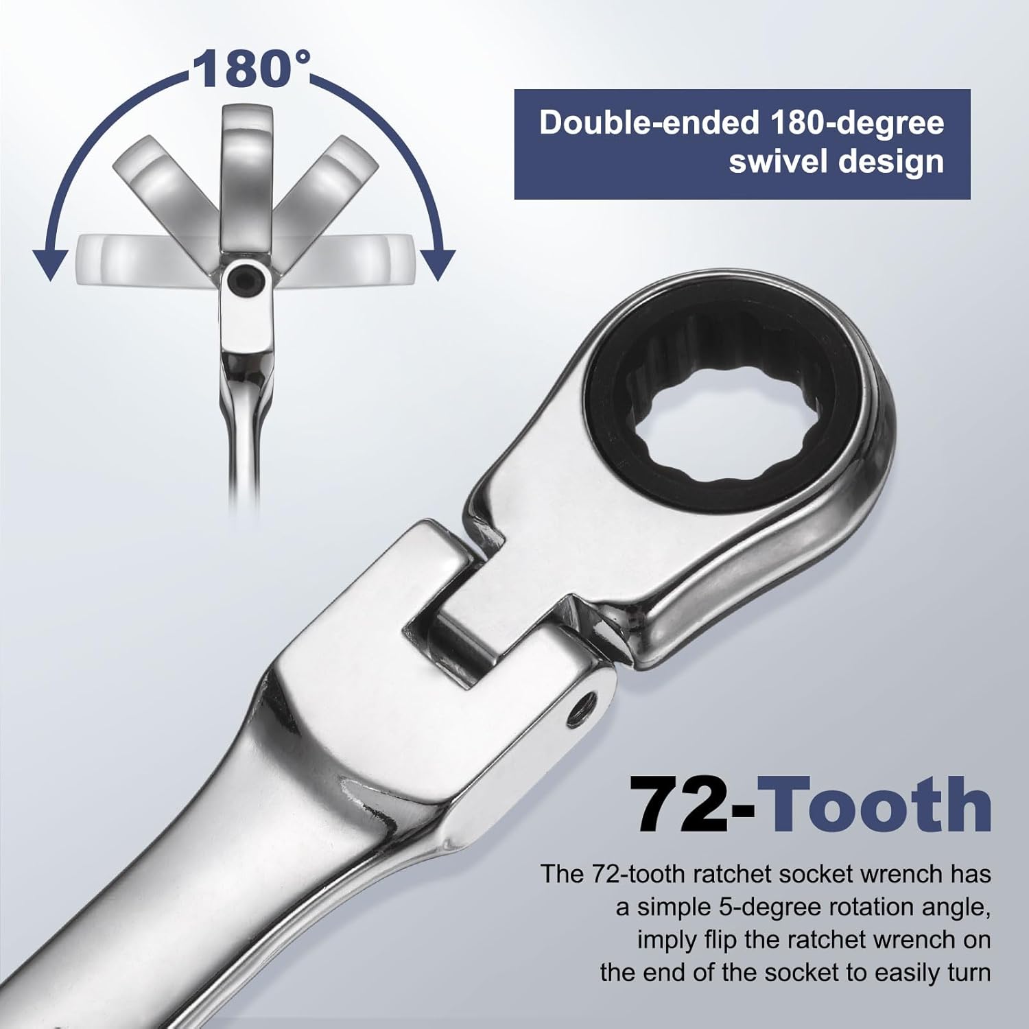 HARFINGTON Double Box End Wrench Extra Long Flex Head Metric 17 x 19mm 72-Tooth 12-Point Ratcheting Double Box End Wrench 180 Degree Flex Head CR-V Steel for Garage Repair DIY, Silver