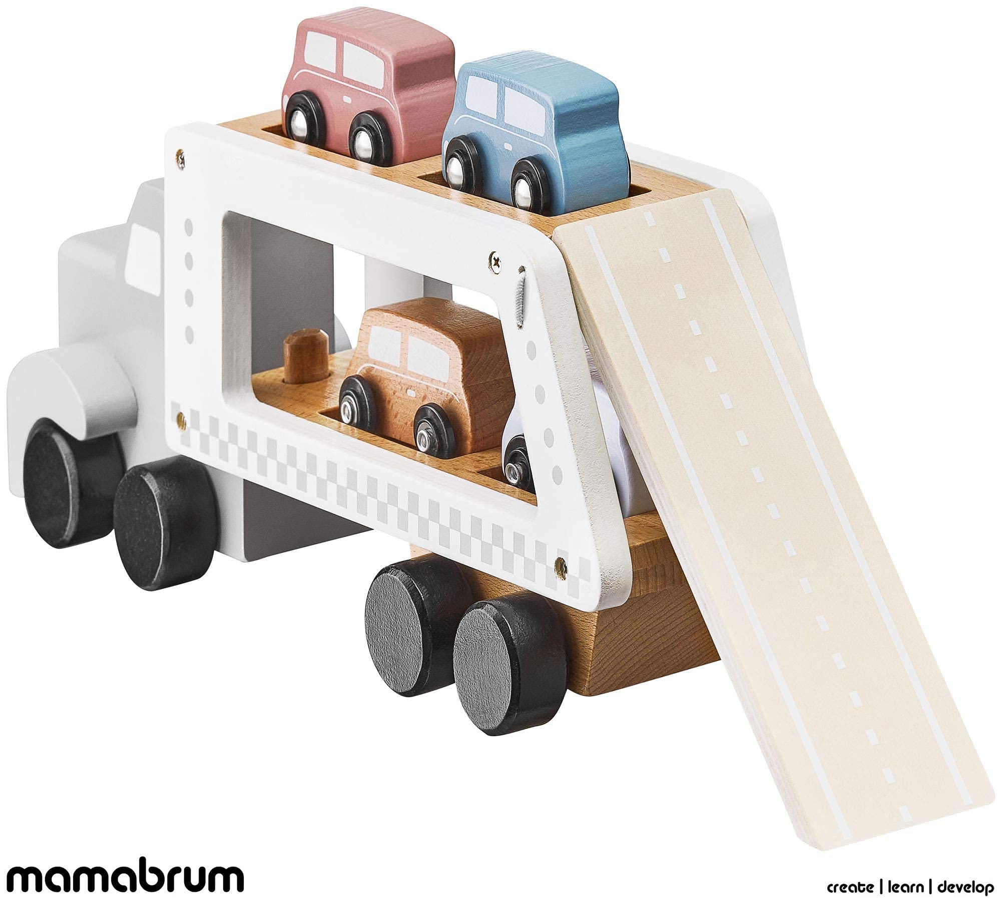 Mamabrum Voiture en Bois à Monter - Porteur Éducatif avec Blocs de Formes, Siège Confortable - Jouet d'Apprentissage 2+ Ans - Design Scandinave, Roues Antidérapantes