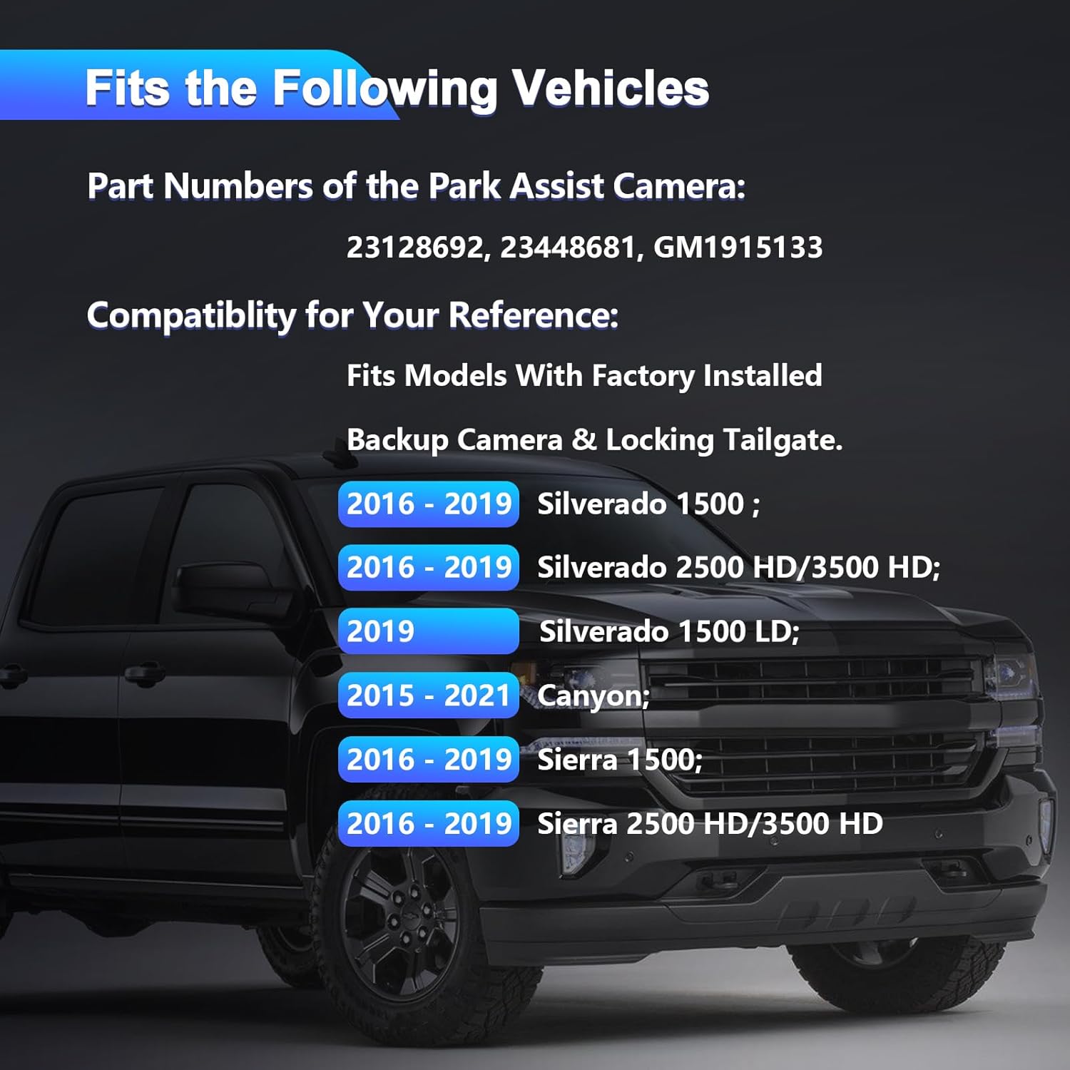 ZSZ Tailgate Handle Backup Camera, Parking Assist Camera Fits for 2014-2018 Silverado 1500 Sierra 1500,2015-2018 Silverado 2500HD 3500HD Canyon 2500HD 3500HD,Replaces OE#23128692 23448681 23156952