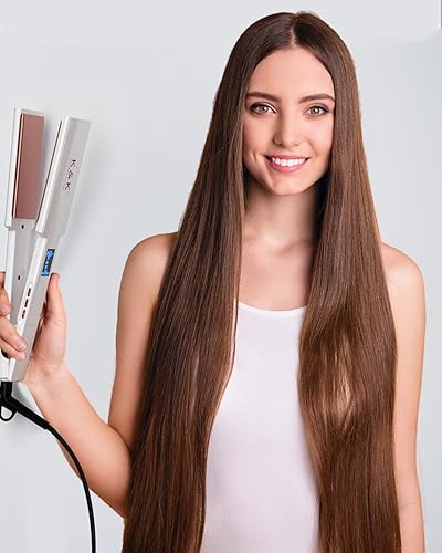 Miniatura 7 de K&K Adavance - Placas anchas para alisar el cabello, placas revestidas de cerámica Adavance, pantalla digital, calentamiento ultrarrápido, apagado
