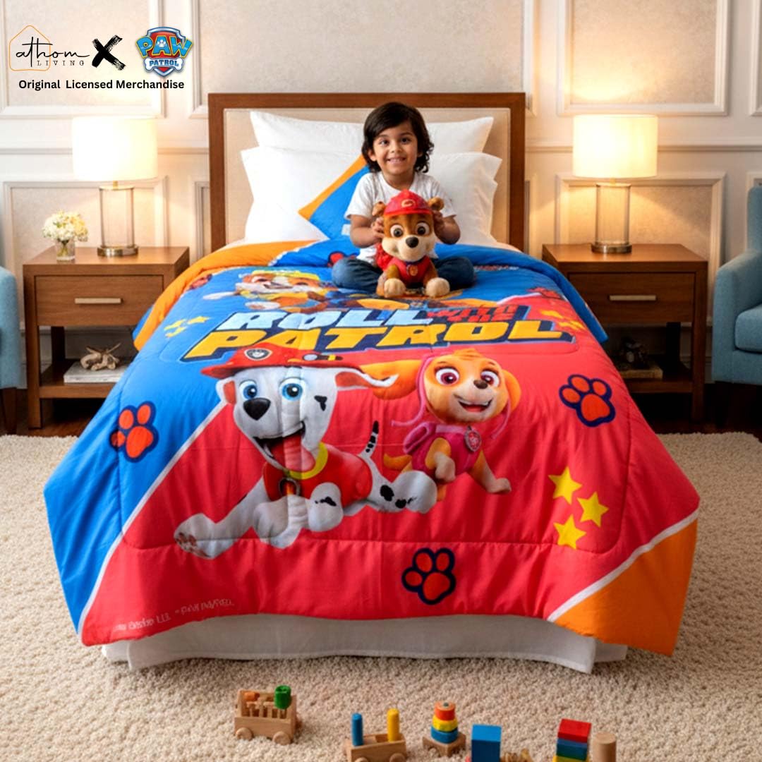 Athom Living Paw Patrol Themed Kids Comforter, Soft & Lightweight, Durable Bedding for Boys, Cozy & Vibrant Printed Bedspread, Machine Washable, Multicolor| 390 GSM, 135x220 cm