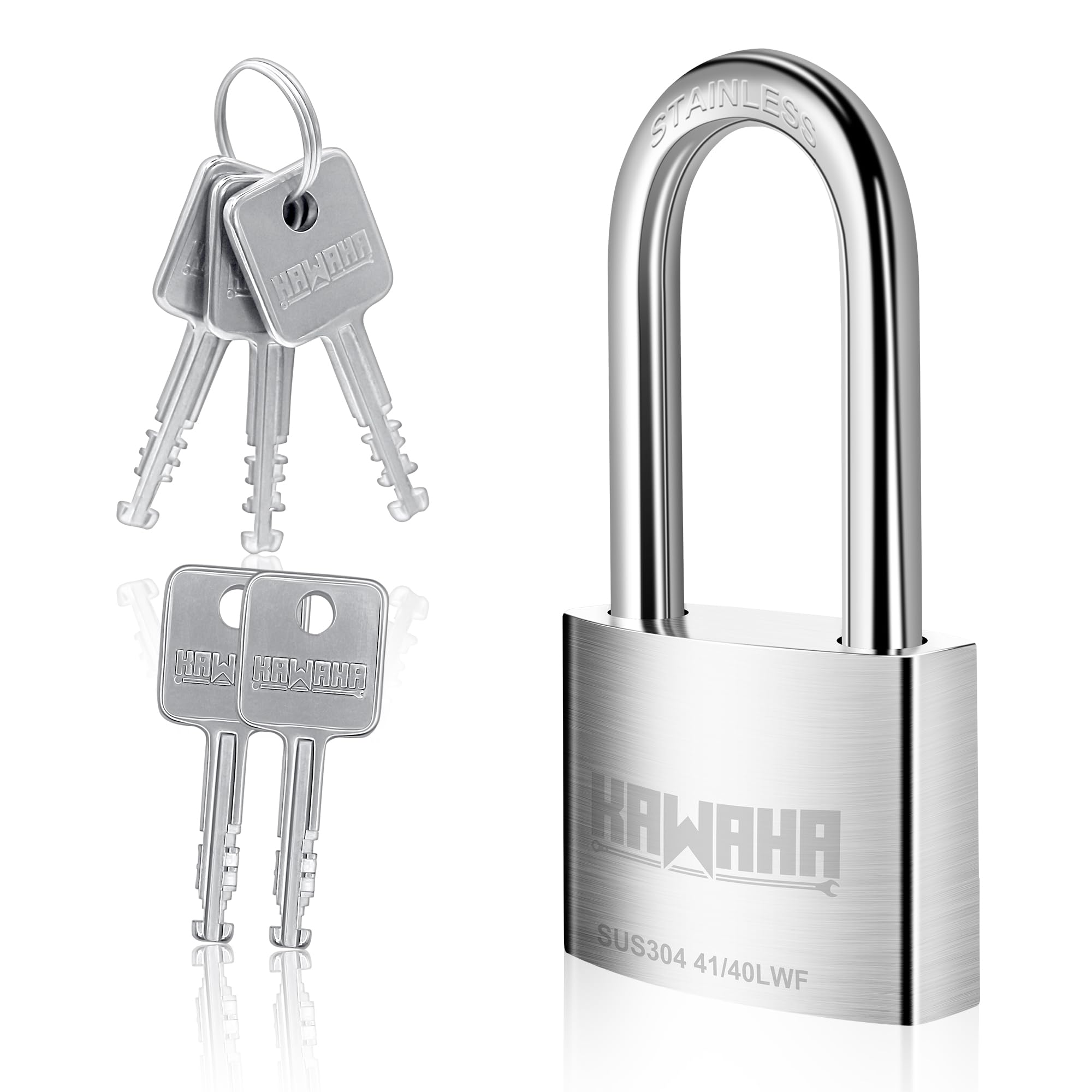 KAWAHA 41/40LKD-5SK 1-9/16 inch (40mm) Long Shackle High Security Stainless Steel Padlock with Key for Both Indoor and Outdoor use (Heavy Duty