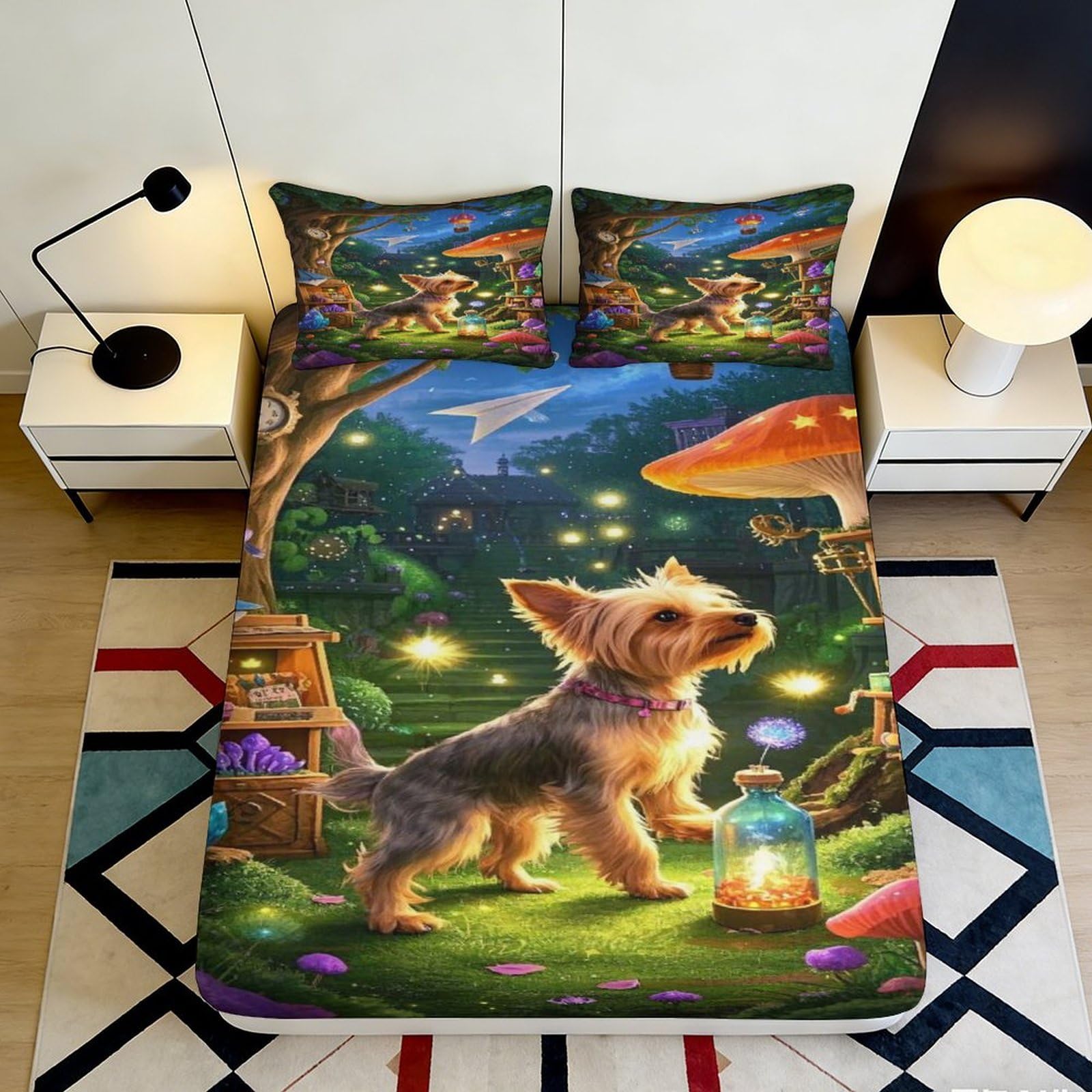 3D Printed Woodland Wolf Fitted Sheet Microfiber Soft Bed Cover for Bedroom, Dorm, Guest Room Decor 90x200x25cm