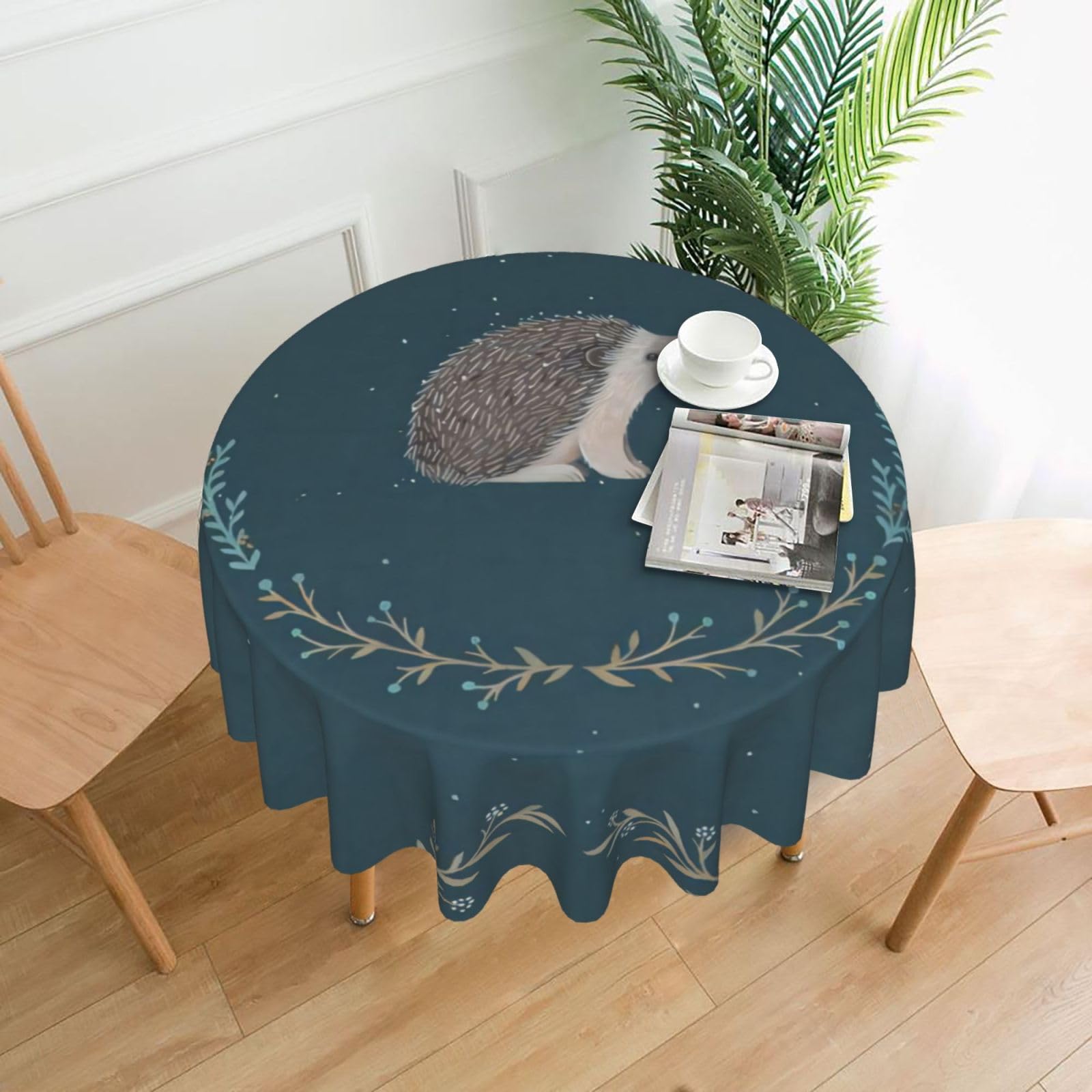 WHJSSF Cute Little Hedgehog Prints Round Decorative Table Throw 60 Inch – Waterproof Table Cover for Dining, Coffee Tables, and Outdoor Events