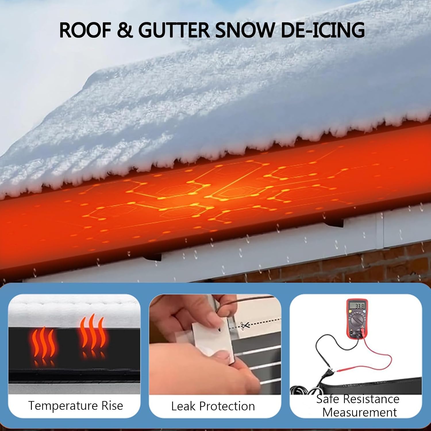 Graphene Roof & Gutter Snow De-Icing Heater Mat, Non-Slip 120V Melting Mats for Ice Dam Prevention, Heated Outdoor Walkway & Stairs Protection, Easy Installation