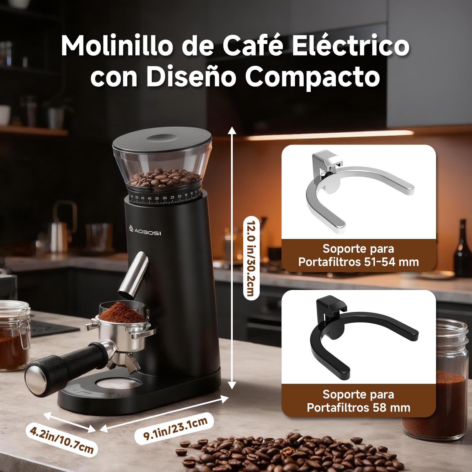 AAOBOSI Molinillo Café Eléctrico, Máquina de Café Portátil 110W, Batería 2600mAh, Máquina de Café con 60 Niveles de Molienda Personalizados, Incluye Portafiltro para Máquinas de Café Espresso