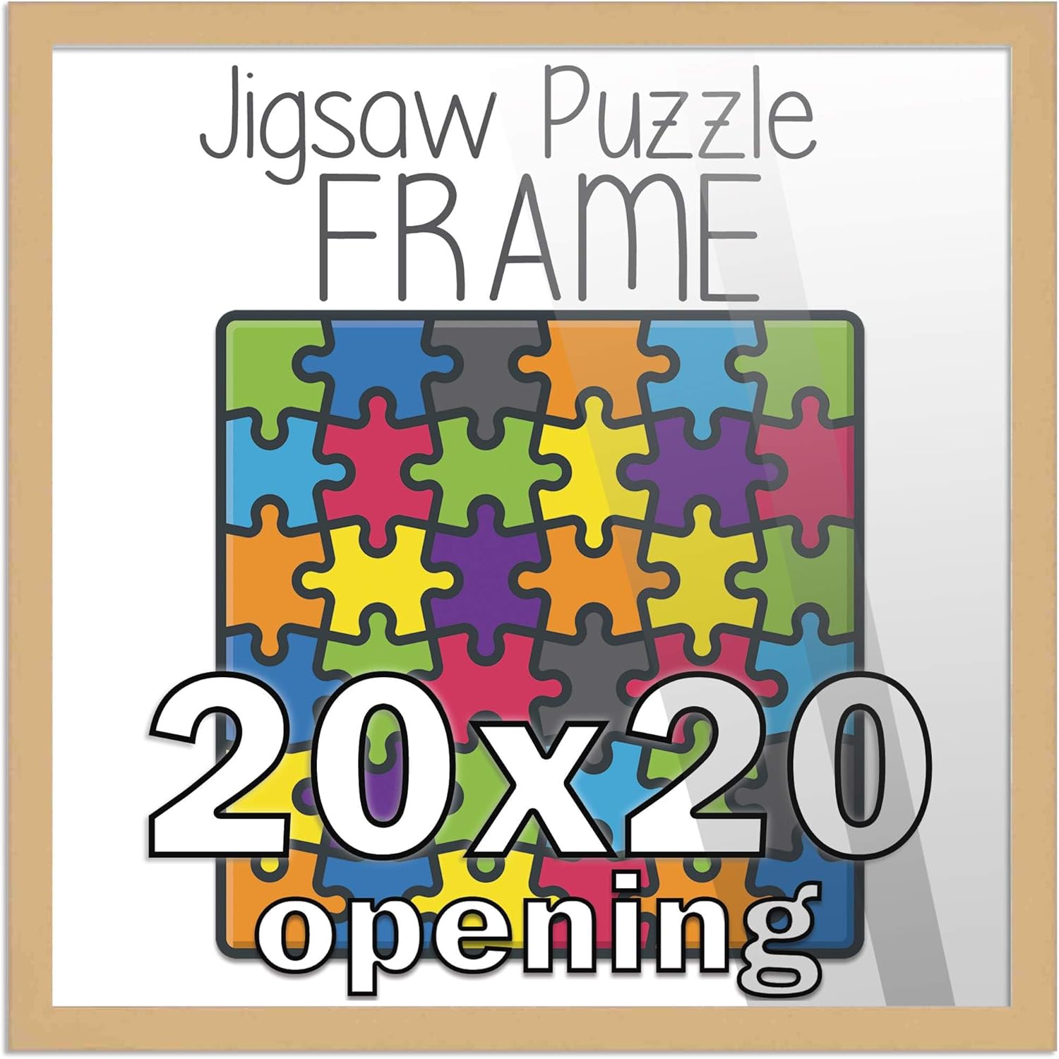 20x20 Frame Set with Peel & Stick Puzzle Glue Sheets for Jigsaw Puzzles with Glue Sheets | Natural Wood Includes Acrylic Front, Foam Backing Board and Wall Hanging Hardware