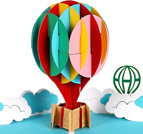 evron Tarjetas de cumpleaños desplegables, tarjetas emergentes de globo aerostático, tarjetas de felicitación de globo aerostático 3D, para