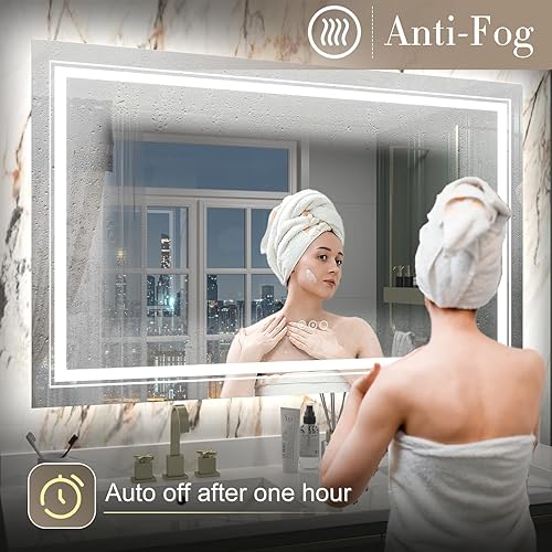 Miniatura 4 de Espejo de baño iluminado con luces, 48 x 30 pulgadas frontal y retroiluminado espejo LED de baño para tocador, espejo de pared LED antiniebla