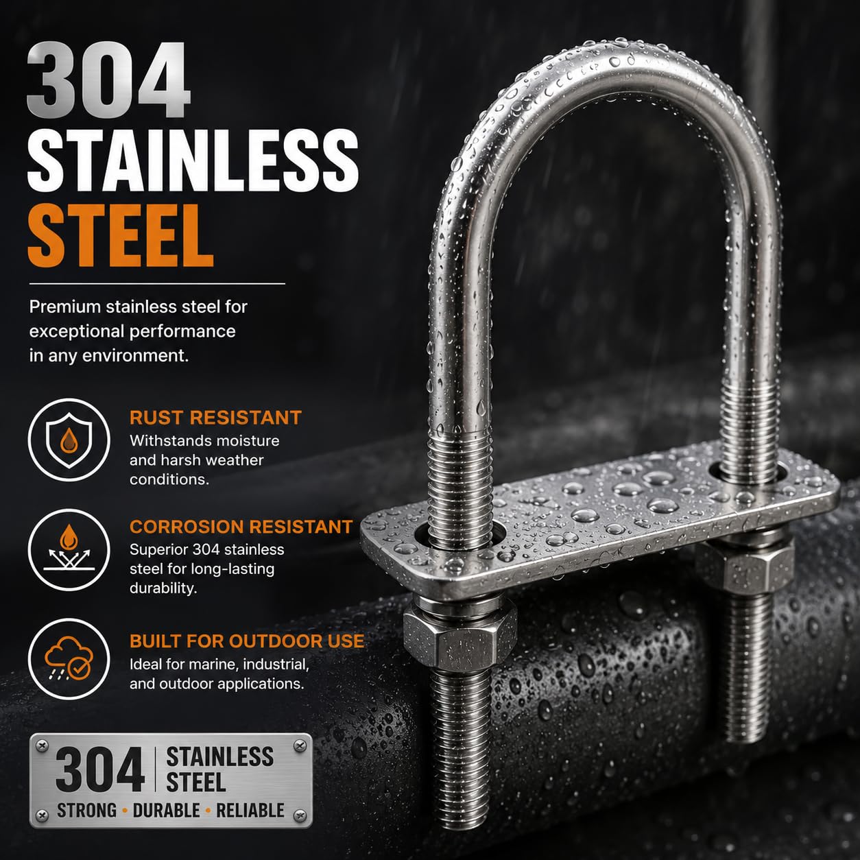 6Pack Square U-Bolts 1.5 in x 3.5 in, 304 Stainless Steel, M8 x 40mm x 90mm Square U-Bolts Stainless Steel with Plates Nuts Flat Washers M10 Round for Car, RV, Trailer, Bumper, Boat