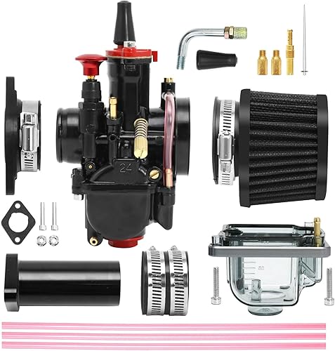 Miniatura 18 de Carburador mejorado con cámara de flotador transparente y kit de filtro de aire de admisión con aguja de inyector ajustable para accesorios