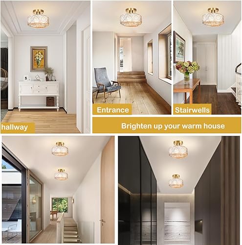 Miniatura 5 de Lámpara de techo semiempotrada, lámpara de techo de vidrio globo, lámpara de pasillo pequeño vintage, accesorio de iluminación de vidrio ámbar para