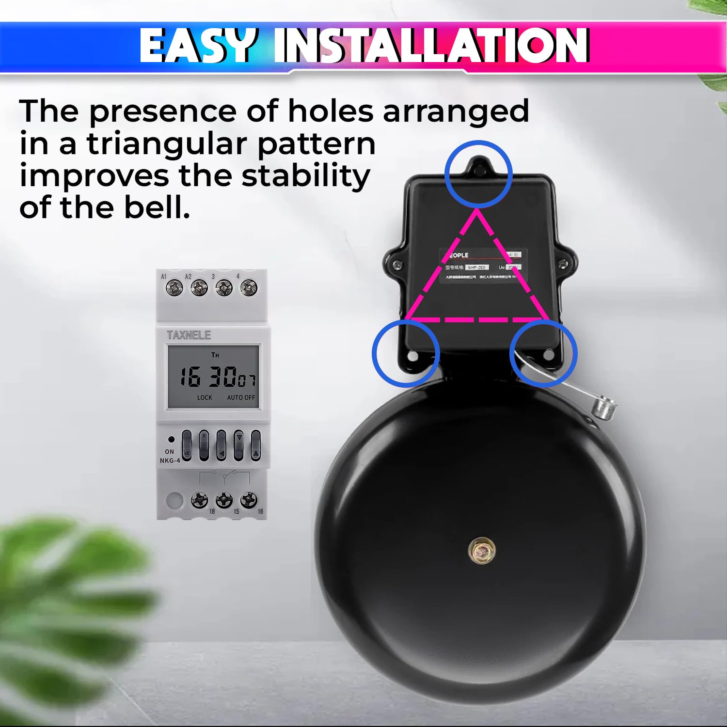 amiciSmart Automatic School Bell, 120dB Electric Gong Bell with Weekly Programmable Timer Switch, 40 Group Setting with 1~99sec Adjustable Ring Time, 220VAC 4