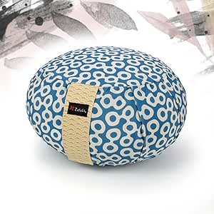 Cojín Zafu Meditación Yoga ESTAMPADO MUGUEN - Desenfundable sistema cordón - relleno cáscara espelta