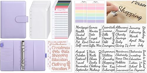 SKYDUE Carpeta de presupuesto con hebilla con sobres con cremallera y juego de 12 calcomanías de presupuesto