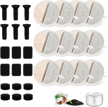 12 Pack Filters Replacement for Nugget and Feelneedy Pet Water Dispenser | include 18 Pre-Filter Sponges, Triple Filtration System with Activated Charcoal and Ion Exchange Resin