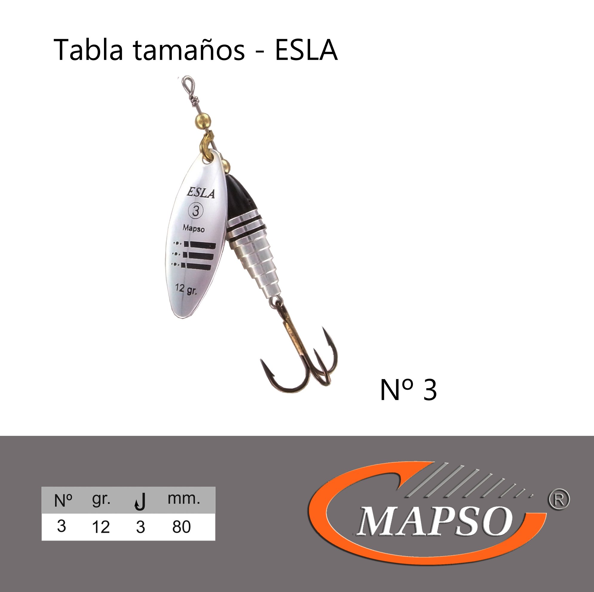 MAPSO - 5 Cucharillas de Pesca ESLA-3 OR 12 GMS.