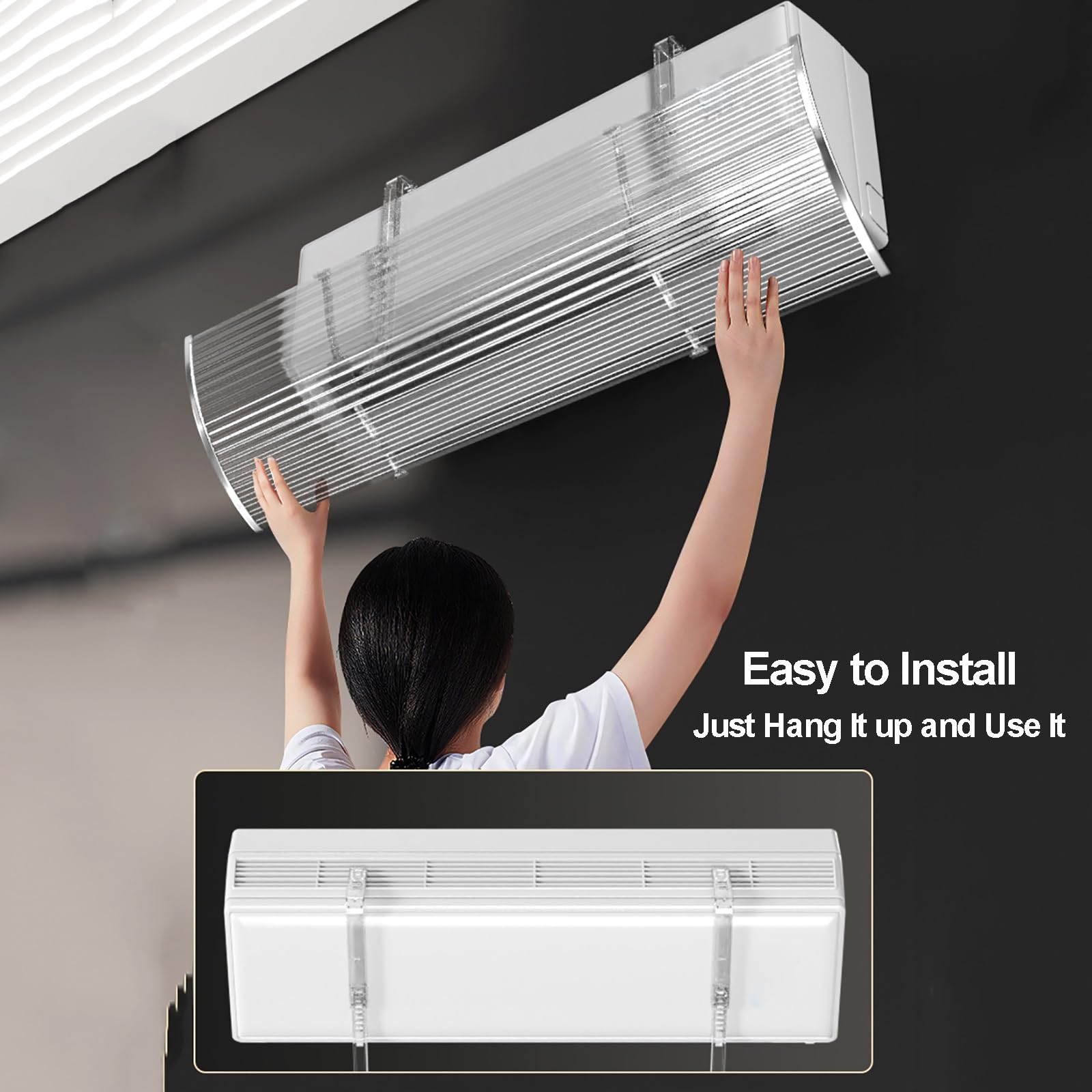 Deflettore Condizionatore Universale di Ventilazione Regolabile Trasparente Deflettori per Condizionatori Split e a Parete, Anti-Soffio Diretto(110x18cm/43x7in)