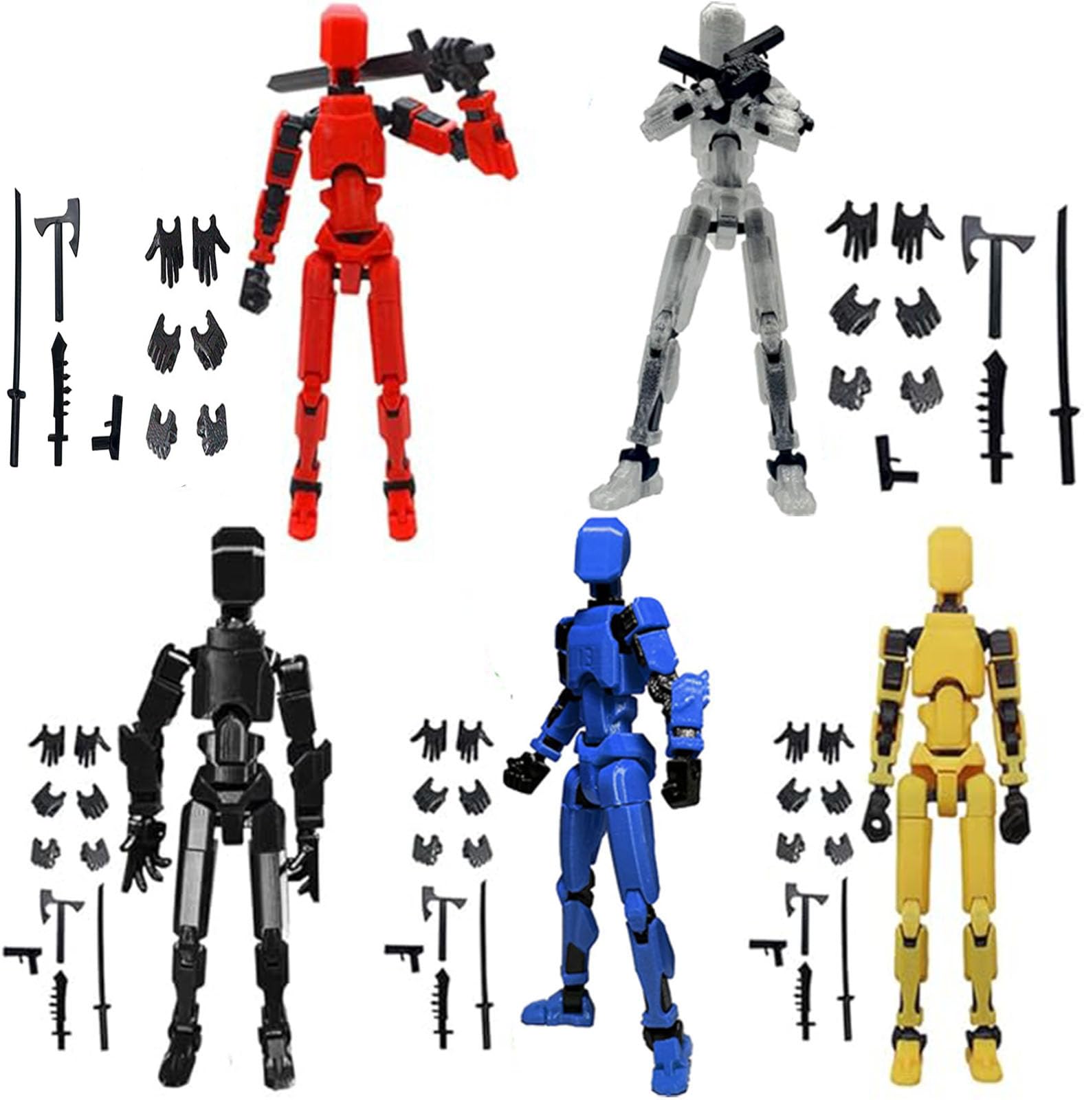 XIALIN T13 Action Figure Set(Assembly Completed) 3D Printed Multi-Jointed Movable Robot Dummy Set with Full Articulation for Stop Motion Animation (5pcsD)