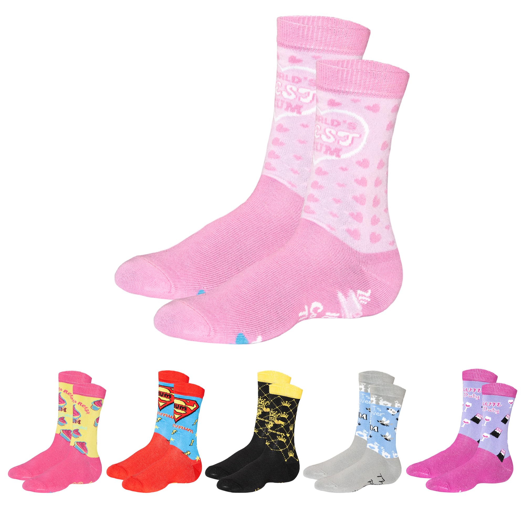 Soxy Women's Best Mum Design Colourful Funny Mum Socks - 6 Pack - Assorted Novelty Designs - Combed Cotton Rich - Uk Shoe Size 4-6 - Gift Pack For Any Occasion, Perfect For Mother's Day