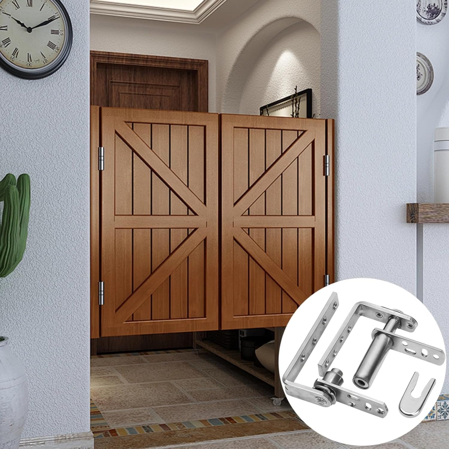 304 Stainless Steel Dual Swing Door Hinges, Cafe Door Hinges, Saloon, Fits 0.87 in / 2.2 Cm Boards, 33 Lbs Max