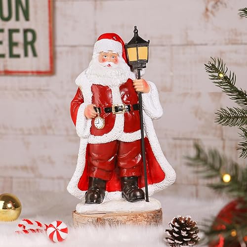Miniatura 4 de Figura de Papá Noel de pie de 11.5 pulgadas de alto, rústica vintage roja, resina blanca aplanada de Papá Noel sobre la nieve sosteniendo linterna