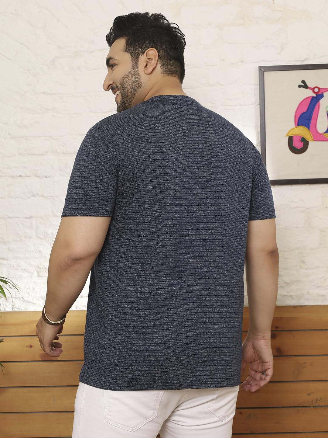 Bigbanana Męska koszulka z okrągłym dekoltem w paski plus size