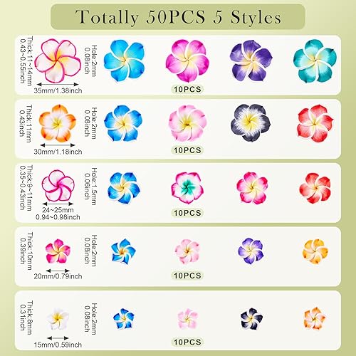 Miniatura 49 de Craftdady 200 cuentas sueltas de arcilla polimérica Plumeria Flower Spacer de 0.472 x 0.315 in, colores mezclados al azar, 5 pétalos, cuentas Flores