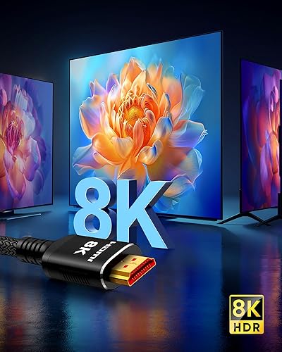 Miniatura 8 de Snowkids Cable HDMI largo de 25 pies, cable HDMI 2.1 de ultra alta velocidad de 8K 48 Gbps, 10K 8K 60Hz, 4K 120Hz compatible con