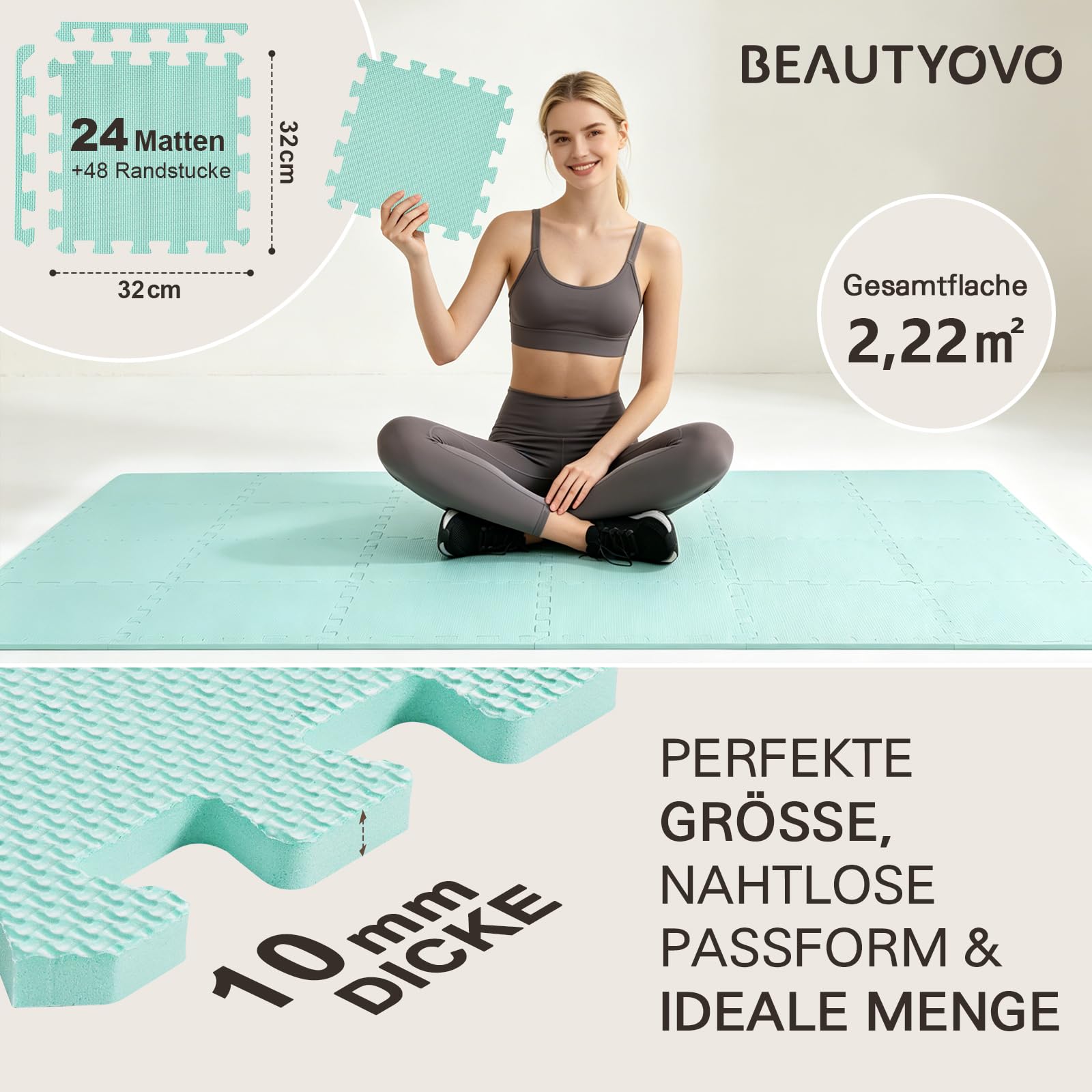 Mata ochronna, zestaw fitness [31 x 31 cm] – 24 puzzle – mata sportowa EVA, mata sportowa, mata do fitnessu, antypoślizgowa, mata podłogowa do siłowni i sprzętu fitness, mata chroniąca przed upadkiem