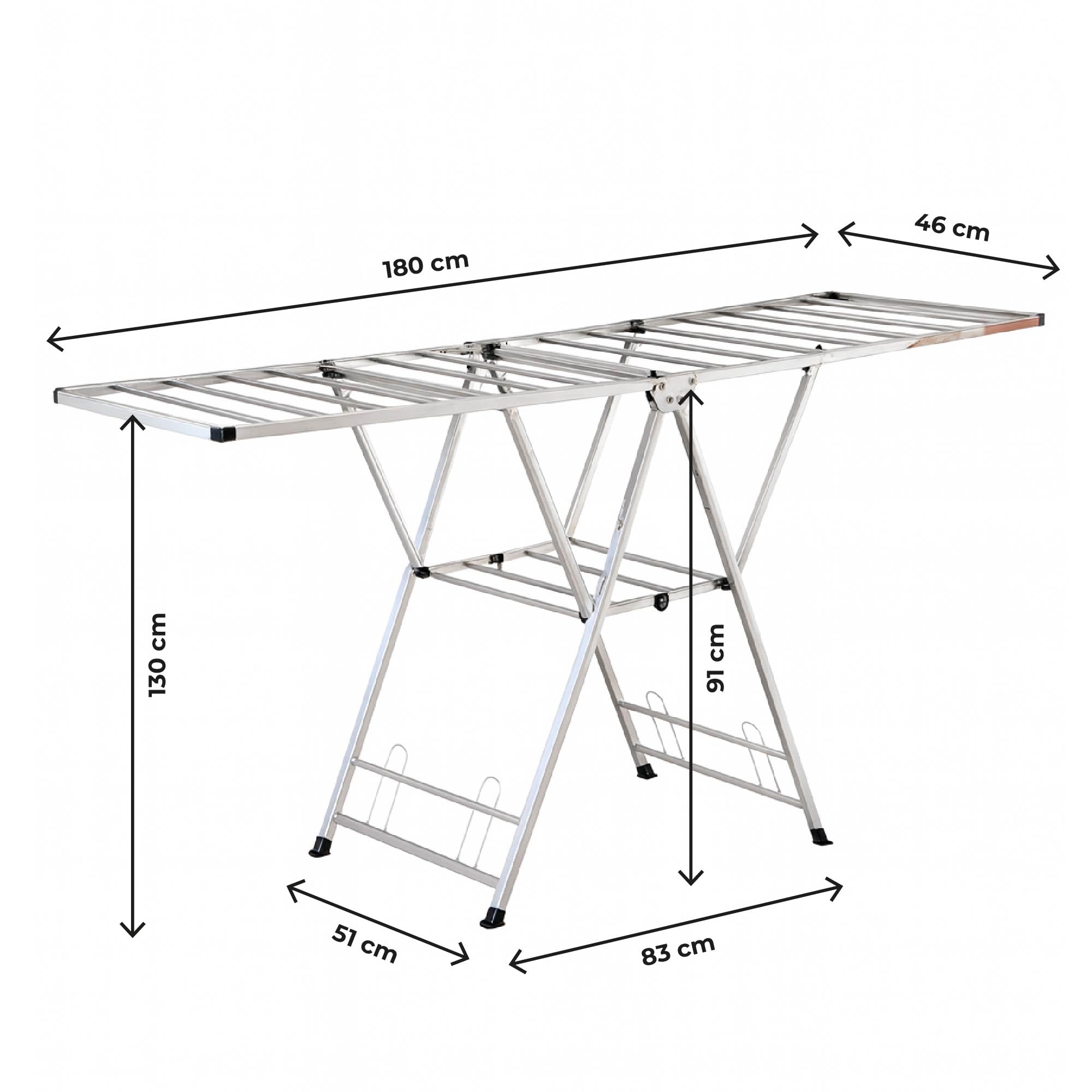 IlGruppone Stendibiancheria in Acciaio Inox 180 Cm Pieghevole Stendino Robusto Griglia Antipiega Portatile per Uso Interno Esterno Piedini Antiscivolo