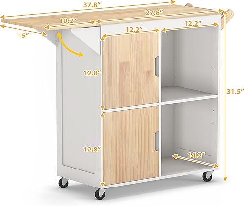 Miniatura 2 de Usinso Isla de cocina rodante, gabinetes de almacenamiento de isla de cocina sobre ruedas con encimera de hojas caídas, estantes de mango, carrito