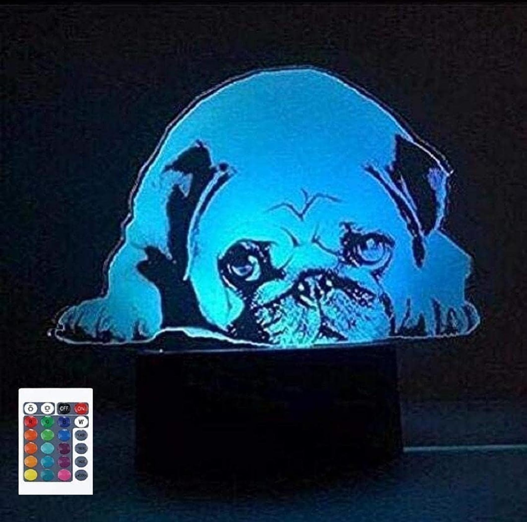 SUPERIORVZND 3D LED Cute Pug Dog Night Light, 16 Colors Changing Lamp with Remote Control, Decorative Illusion Light