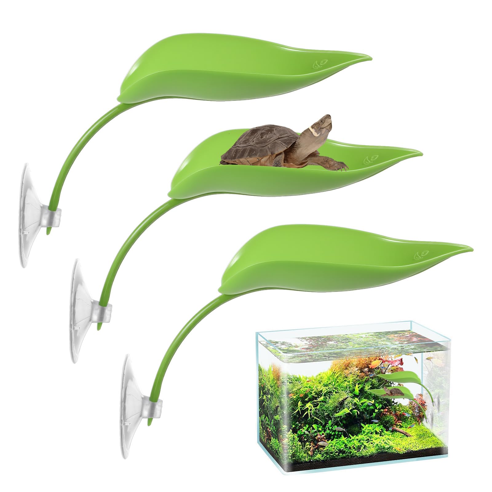 3 Pack Dwarf Frog Tank Accessories Turtle Tank Accessories Leaf Shape Basking Platform with Suction Cups Frog Habitat