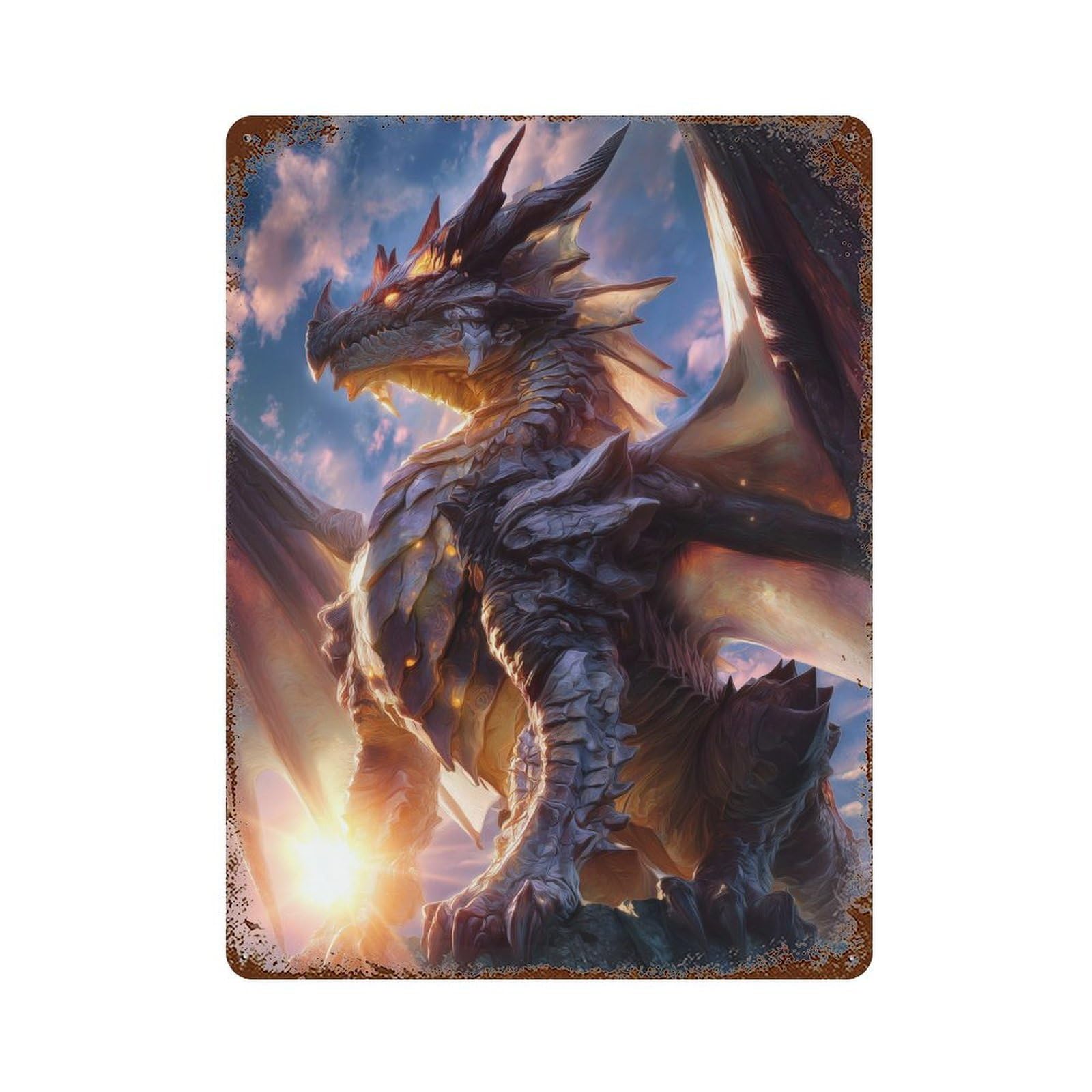 Fantasy Dragon Artwork Retro Metal Sign 15.7"x11.8", Decorative Metal Wall Art for Garage, Bar And Workshop Decor