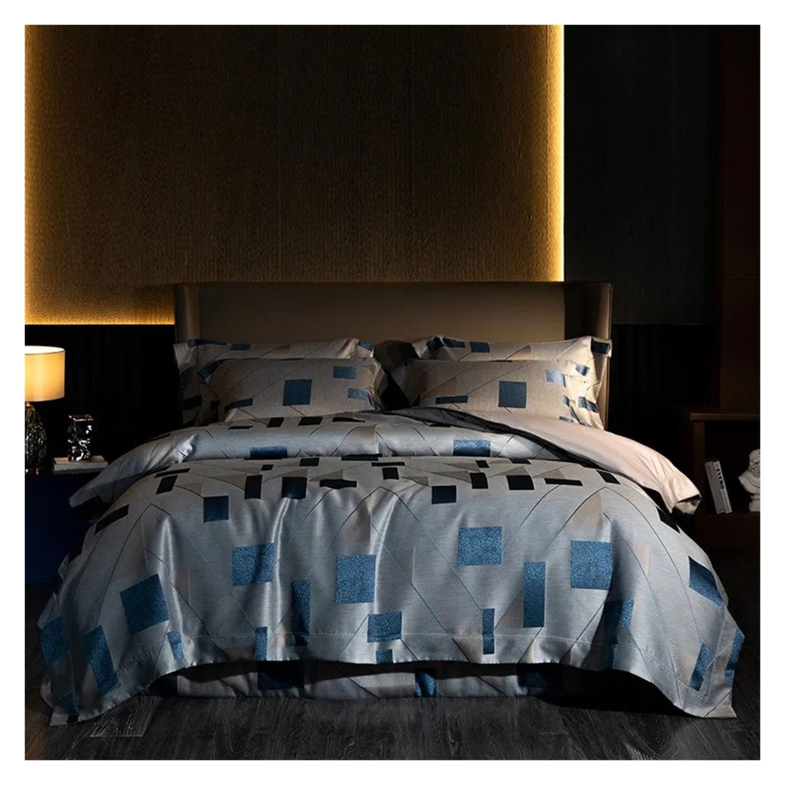 Sbcgfy B Ed Four Pieces Set, Grey Luxury Satin Cotton Edding Set Chic Geometric Jacquard Duvet Cover Quilted Cotton Edspread Pillowcase Queen King 4Pcs,-Queen Size 1.8M Ed 4Pcs