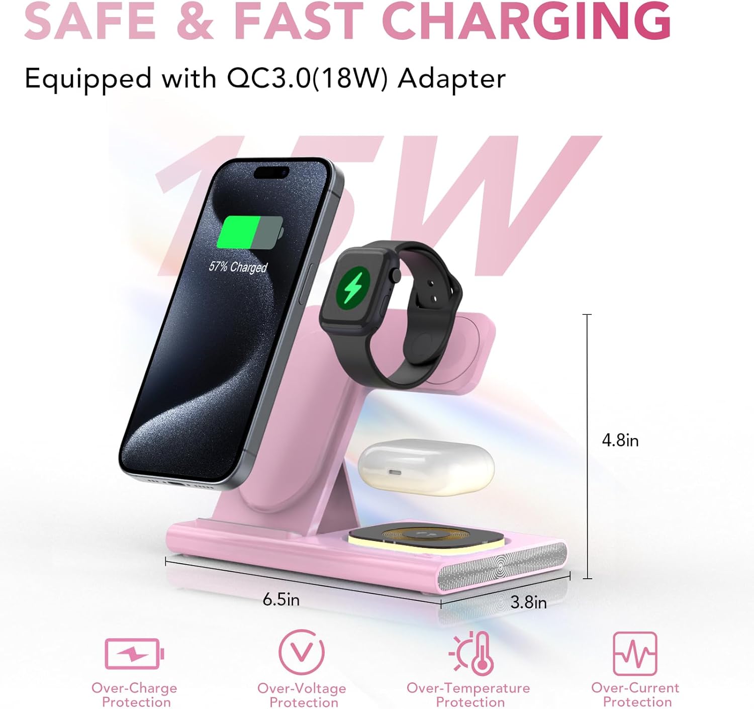 3 in 1 Charging Station for iPhone 17 - Wireless Charger for Apple Devices for iPhone 17 16 15 14 13 12 11 Pro Max - Foldable Wireless Charging Station Dock Stand for Apple Watch Series & AirPods - Image 5