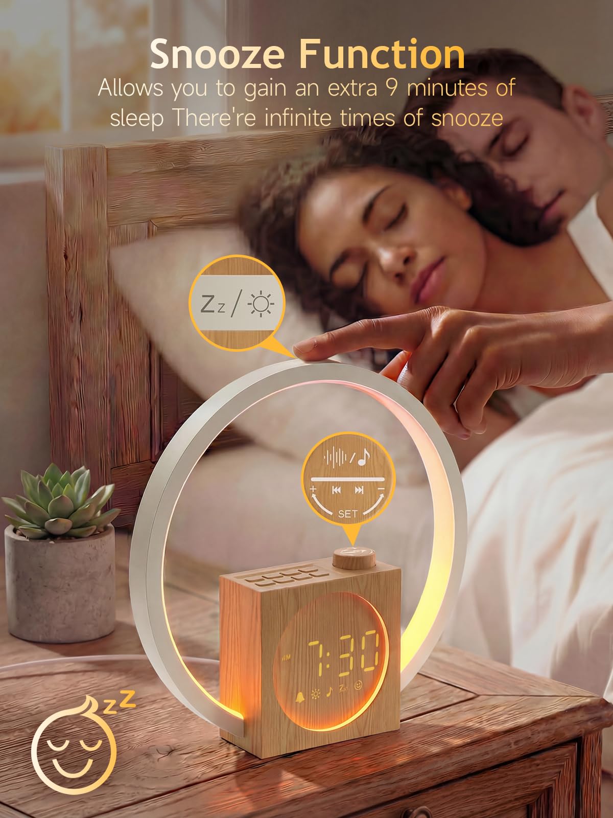 Despertador Amanecercon, Wake Up Light LED Simulación de Amanecer y Atardece, Luz Nocturnacon Control Táctil Regulable, 12 Modos de Luz, 30 Sonidos Relajantes, para Dormir, Función Alarma y Snooze