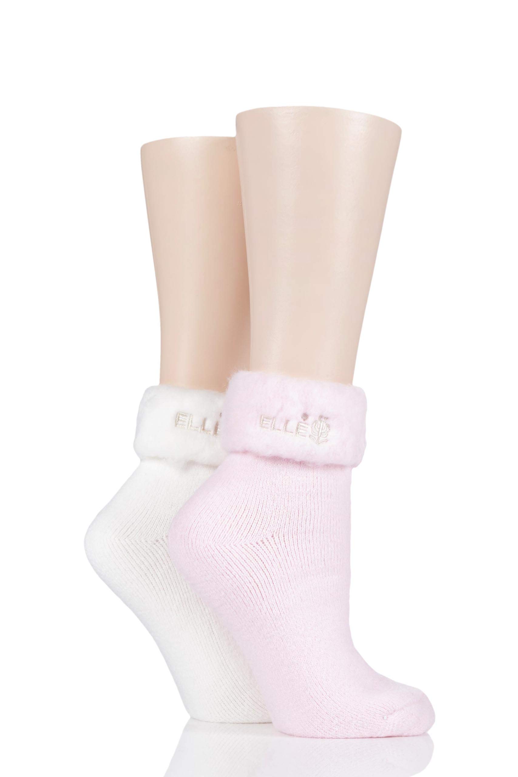 Elle Ladies 2 Pair Original Cosy Bed Socks - Pink/Mid Muted