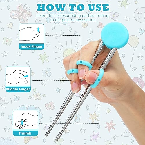 Miniatura 2 de Patelai 2 pares de palillos de entrenamiento para niños, palillos de acero inoxidable reutilizables de metal para ayudar al aprendizaje de los niños