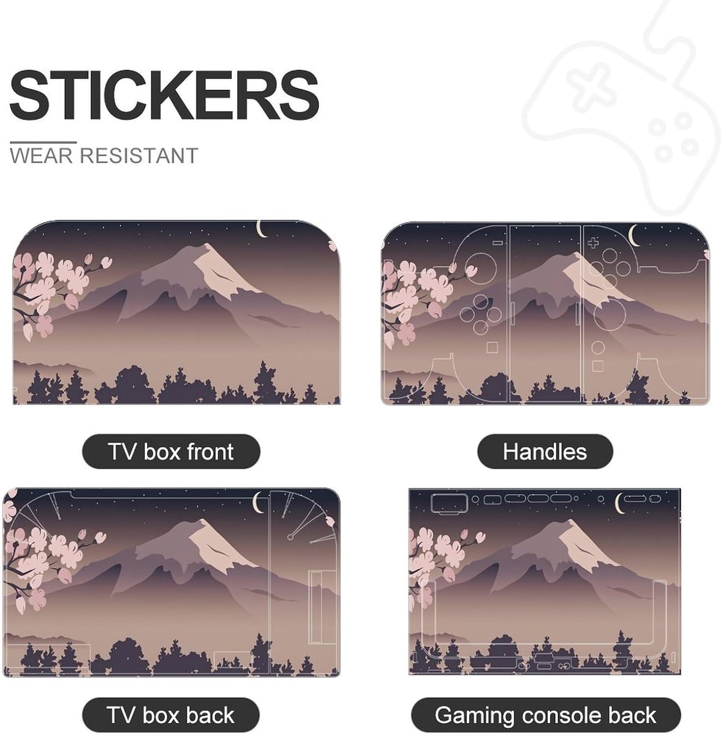 Mount Fuji with Cherry Blossoms Full Body Game Console Skin Set, Matte PVC Vinyl Protective Decal for Console, Dock & Controllers, Bubble‑Free Wrap, Scratch‑Resistant Sticker Kit image 3