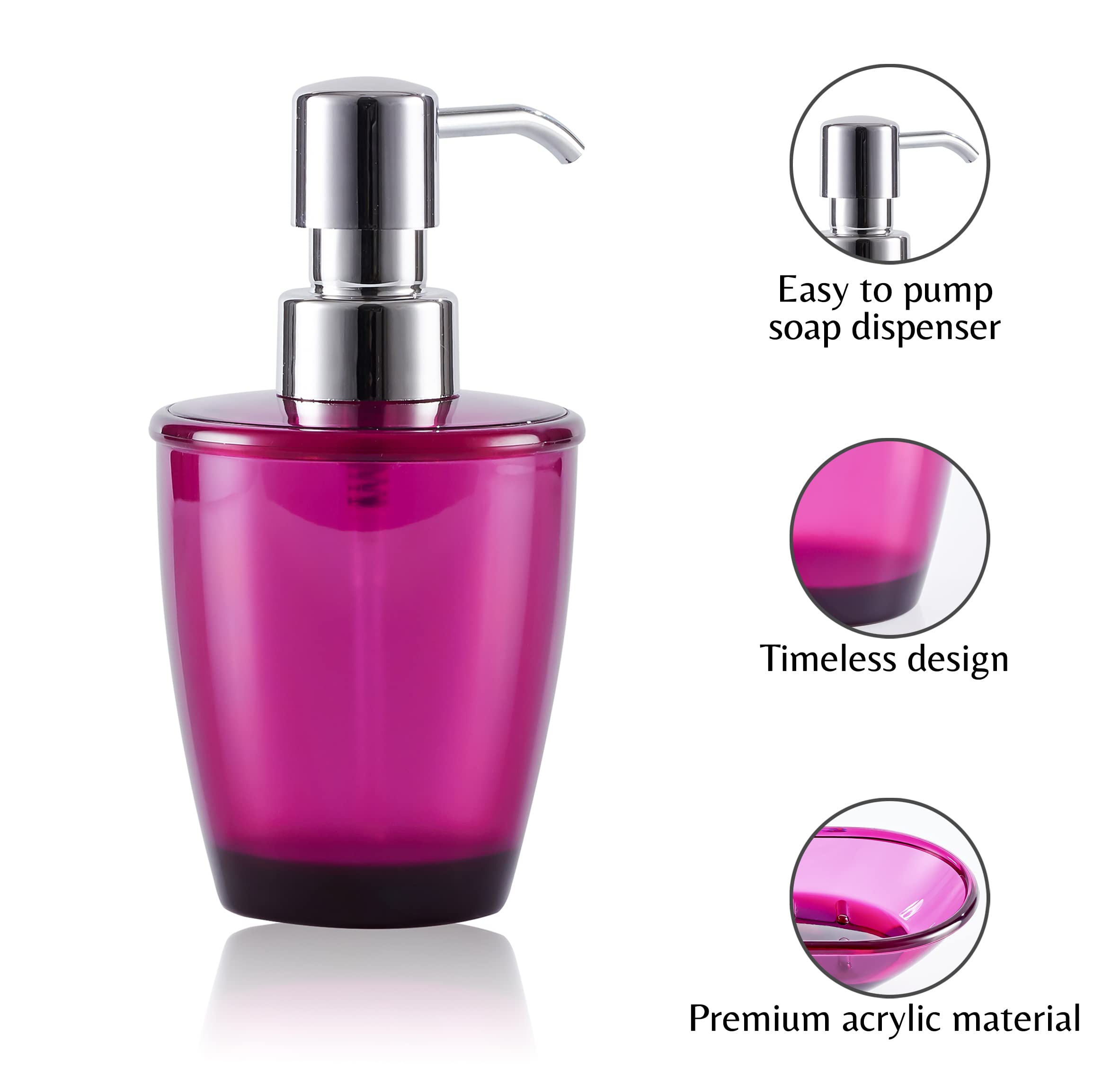 Novel Solutions Modern Wine Red Acrylic Bathroom Accessories 4Piece Set -Soap Dispenser, Toothbrush Holder, Tumbler and Soap Dish - Image 4